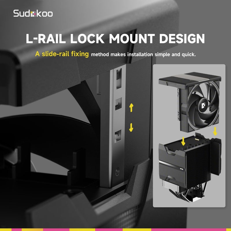 Sudokoo مبرد الهواء SK700 AM5: مبرد CPU بـ 7 أنابيب حرارية حصري لـ AM5 - برج واحد أسود لتبريد الكمبيوتر مع مروحة هادئة FDB PWM بحجم 120 مم وتركيب قفل L-Rail - Image 4